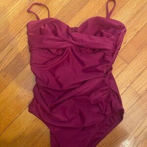 Target Merona Ruched Open Back One-Piece Swimsuit Magenta/Wine/Burgundy/Berry